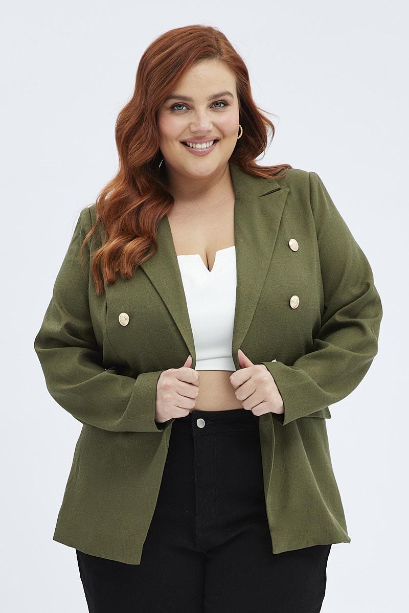 Green Military Blazer Textured Long Sleeve Fully Lined for YouandAll Fashion