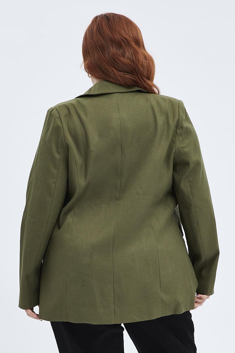 Green Military Blazer Textured Long Sleeve Fully Lined for YouandAll Fashion