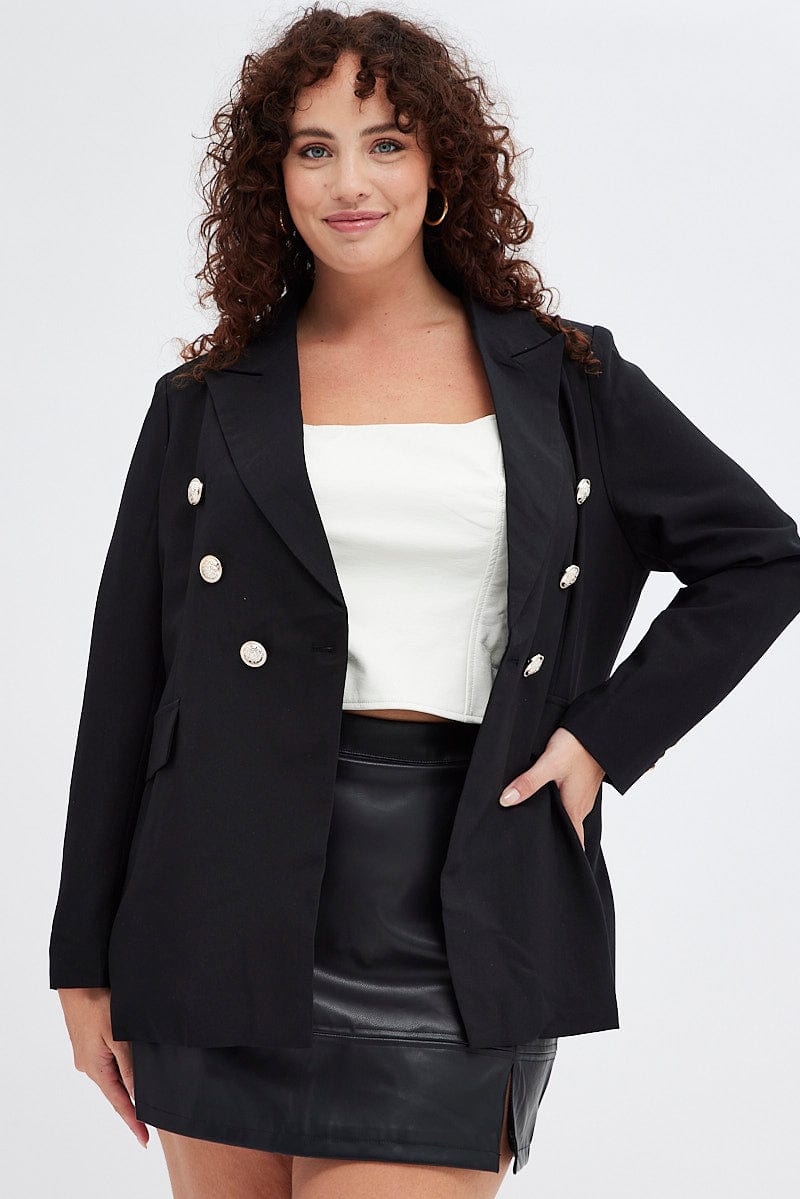 Black Military Blazer Long Sleeve Gold Button Lined for YouandAll Fashion