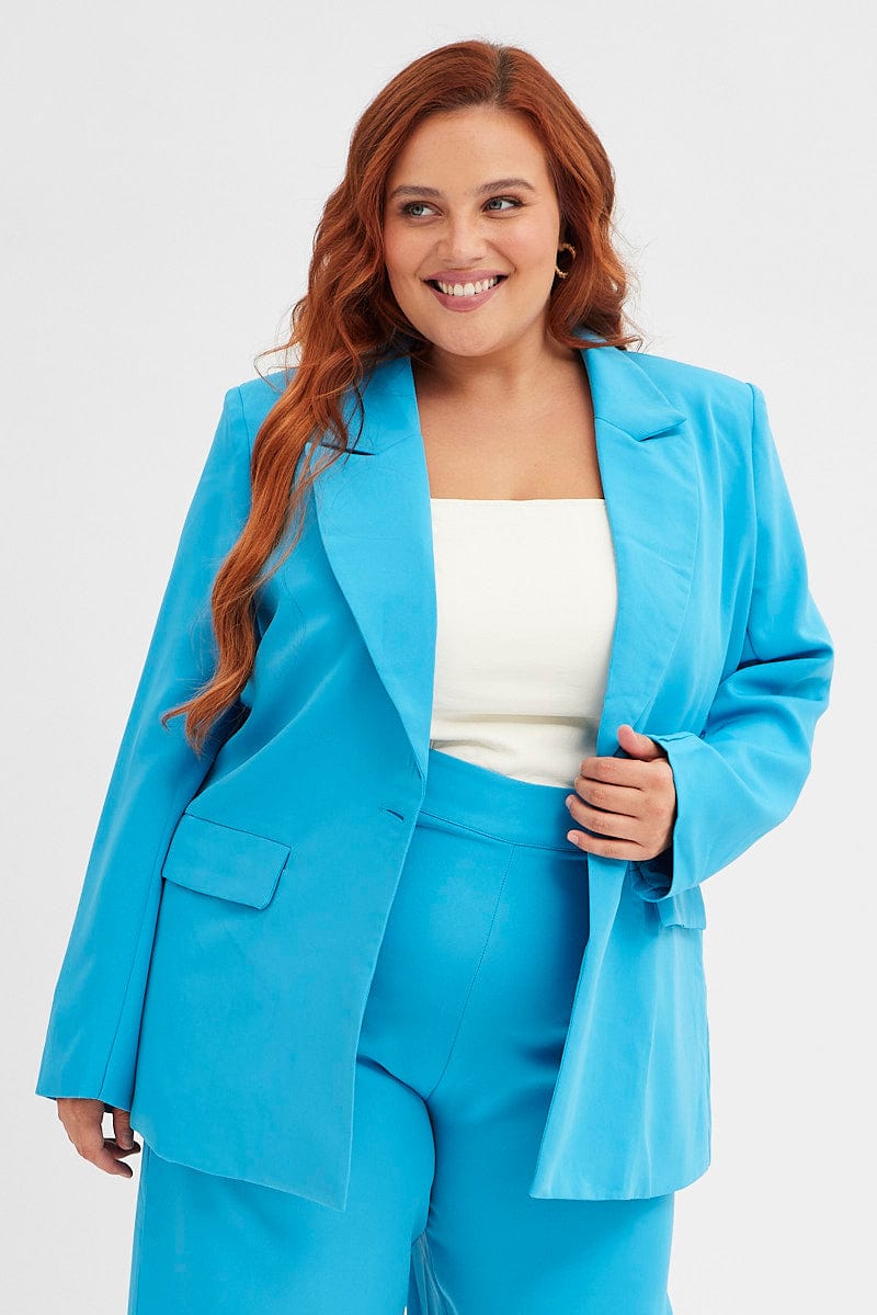 Blue Oversized Blazer Lined Button Front for YouandAll Fashion