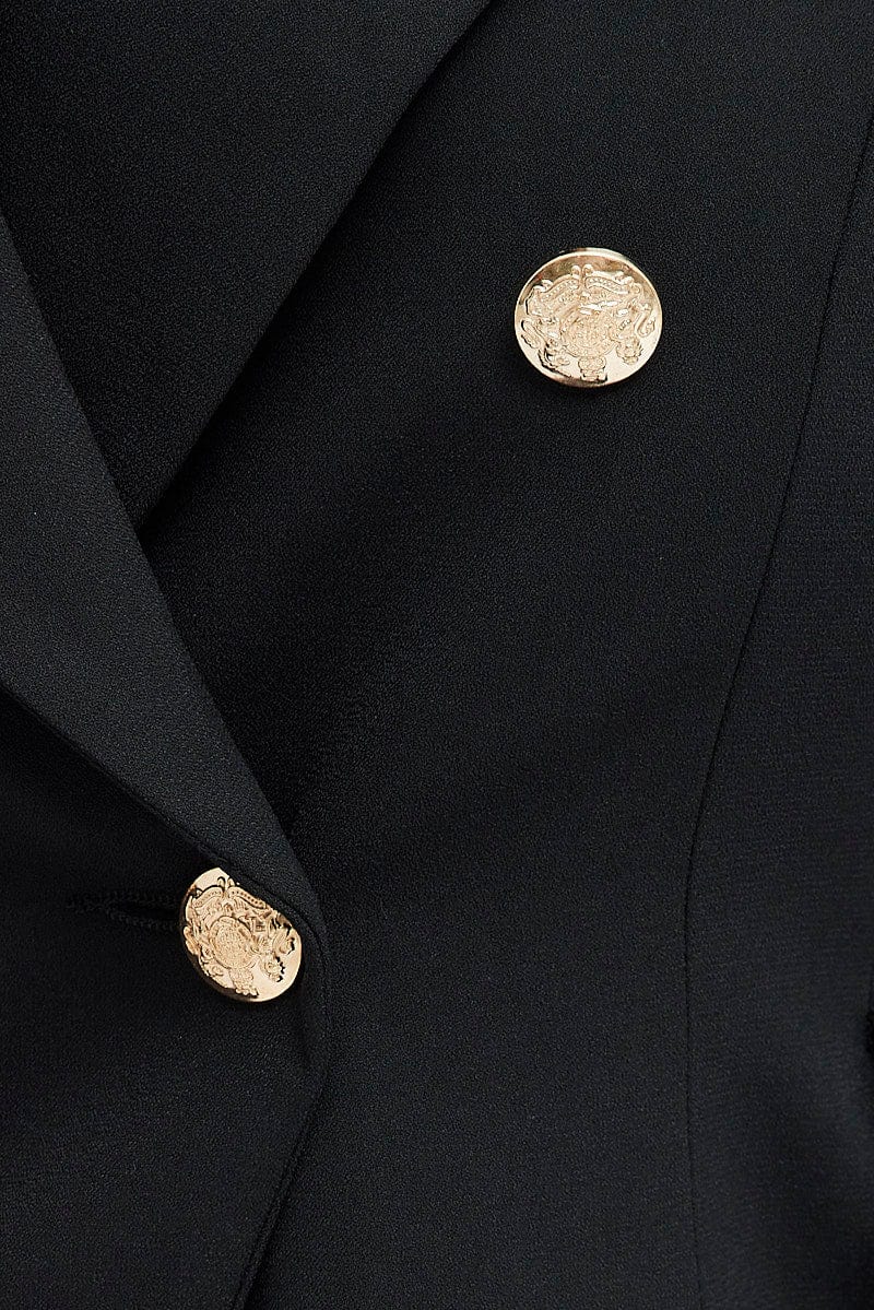 Black Fitted Blazer Gold Button Double Breasted Lined for YouandAll Fashion