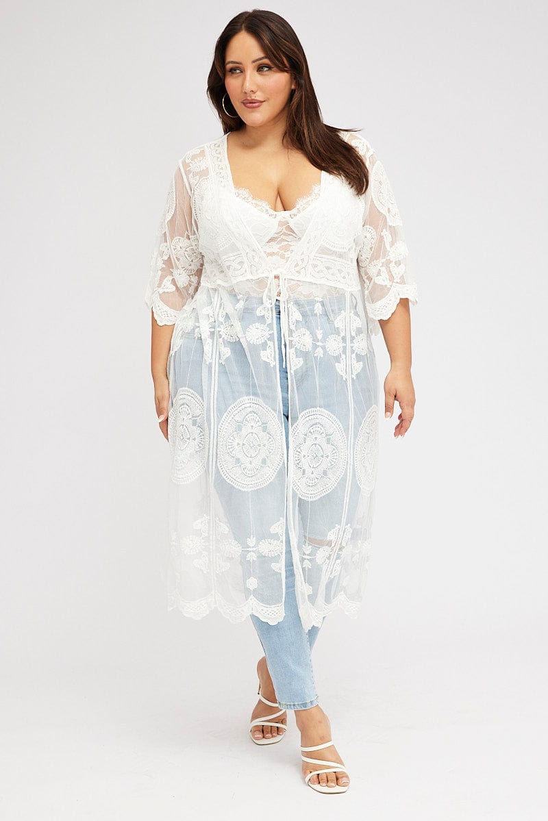 White Lace Mesh Kimono for YouandAll Fashion