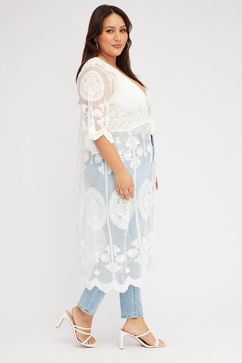 White Lace Mesh Kimono for YouandAll Fashion