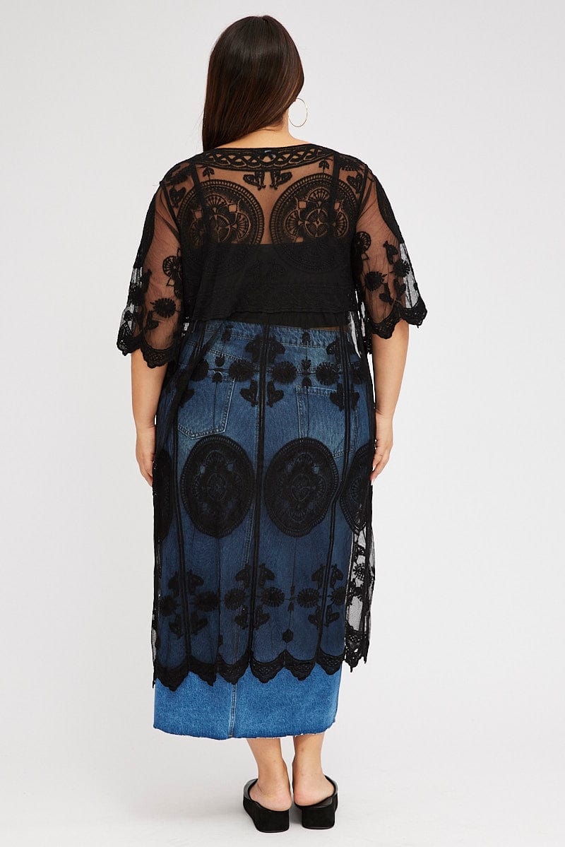 Black Lace Mesh Kimono for YouandAll Fashion