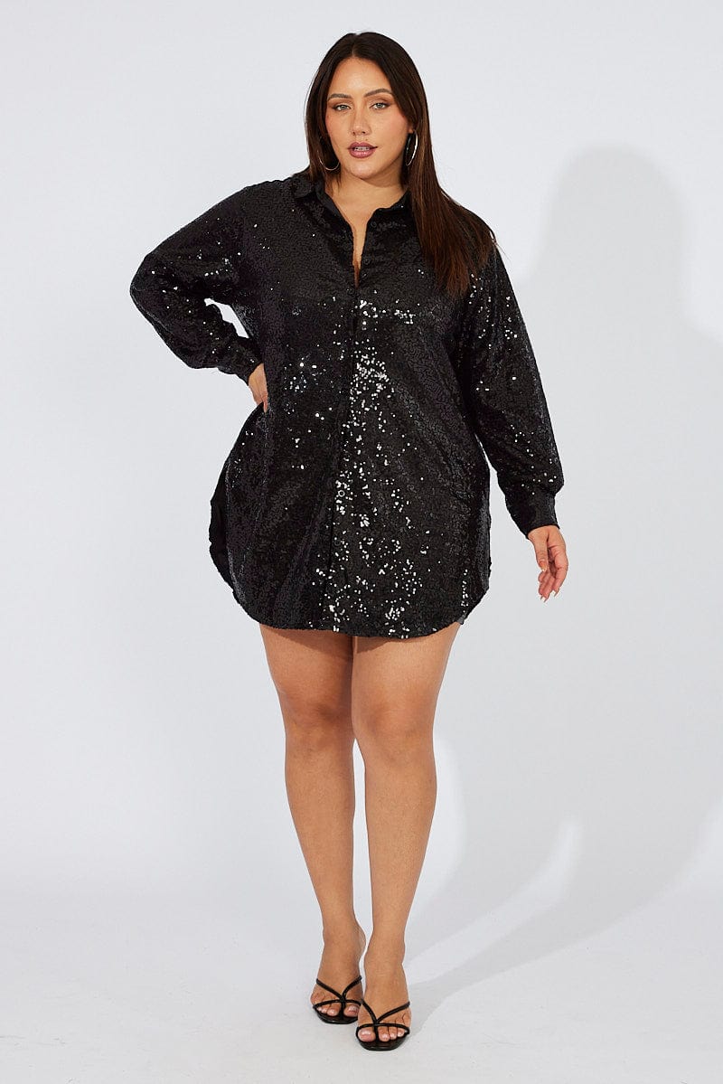 Black Sequin Long Overshirt Jacket | You & All