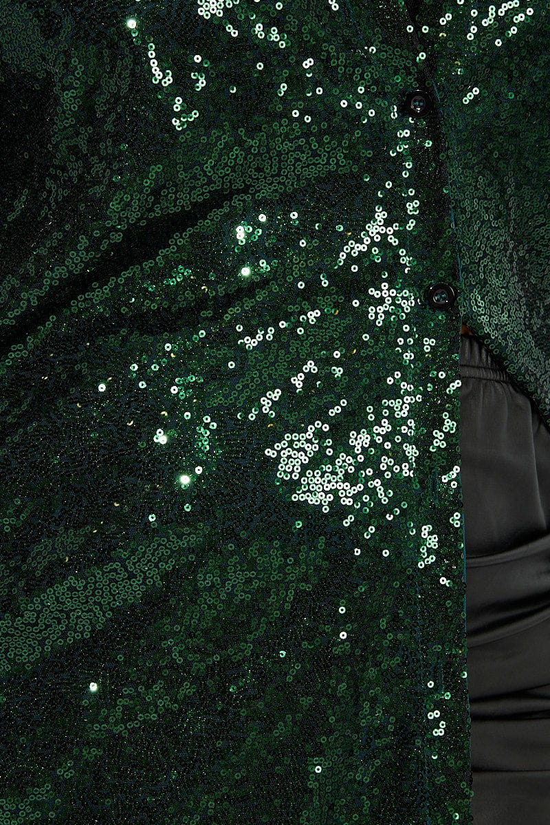 Green Sequin Long Overshirt Jacket for YouandAll Fashion