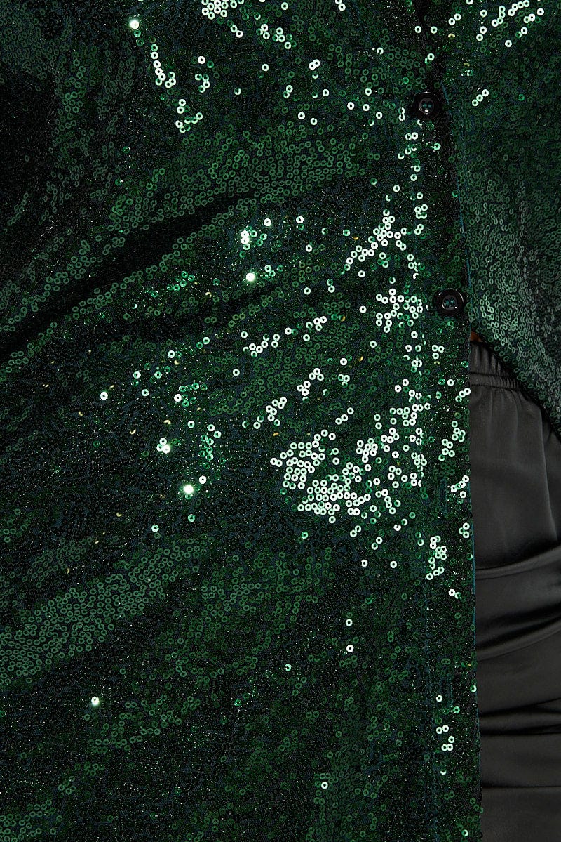 Green Sequin Long Overshirt Jacket You All