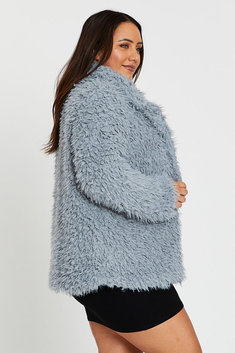 Grey Shaggy Faux Fur Jacket For Women By You And All