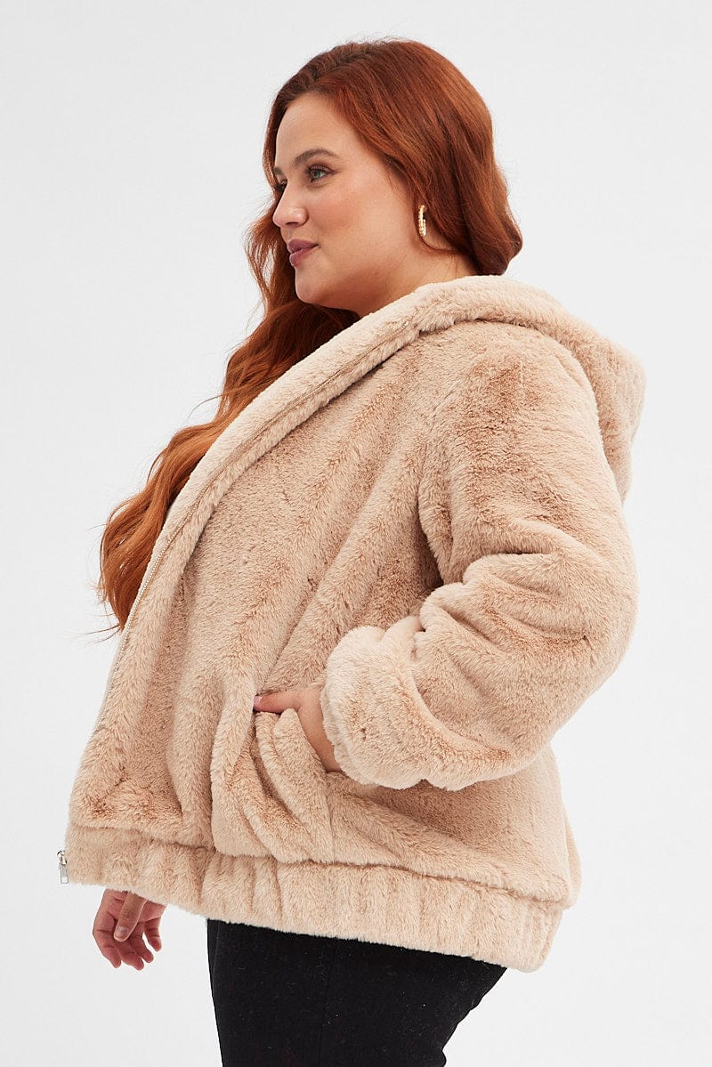 Brown Fuzzy Hoodie Jacket Teddy Faux Fur Hoodie VINCE Plush Brown