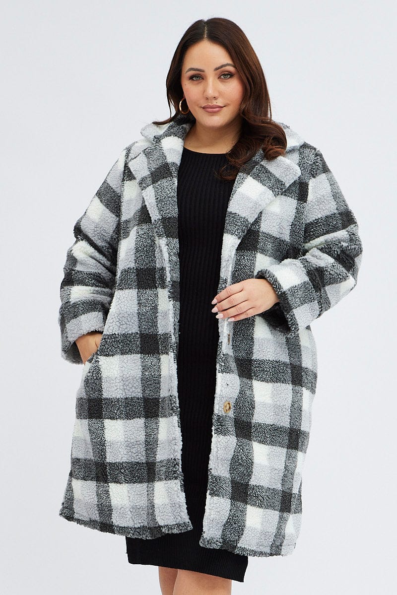 Multi Check Oversized Coat Chunky Plaid Teddy Lined for YouandAll Fashion