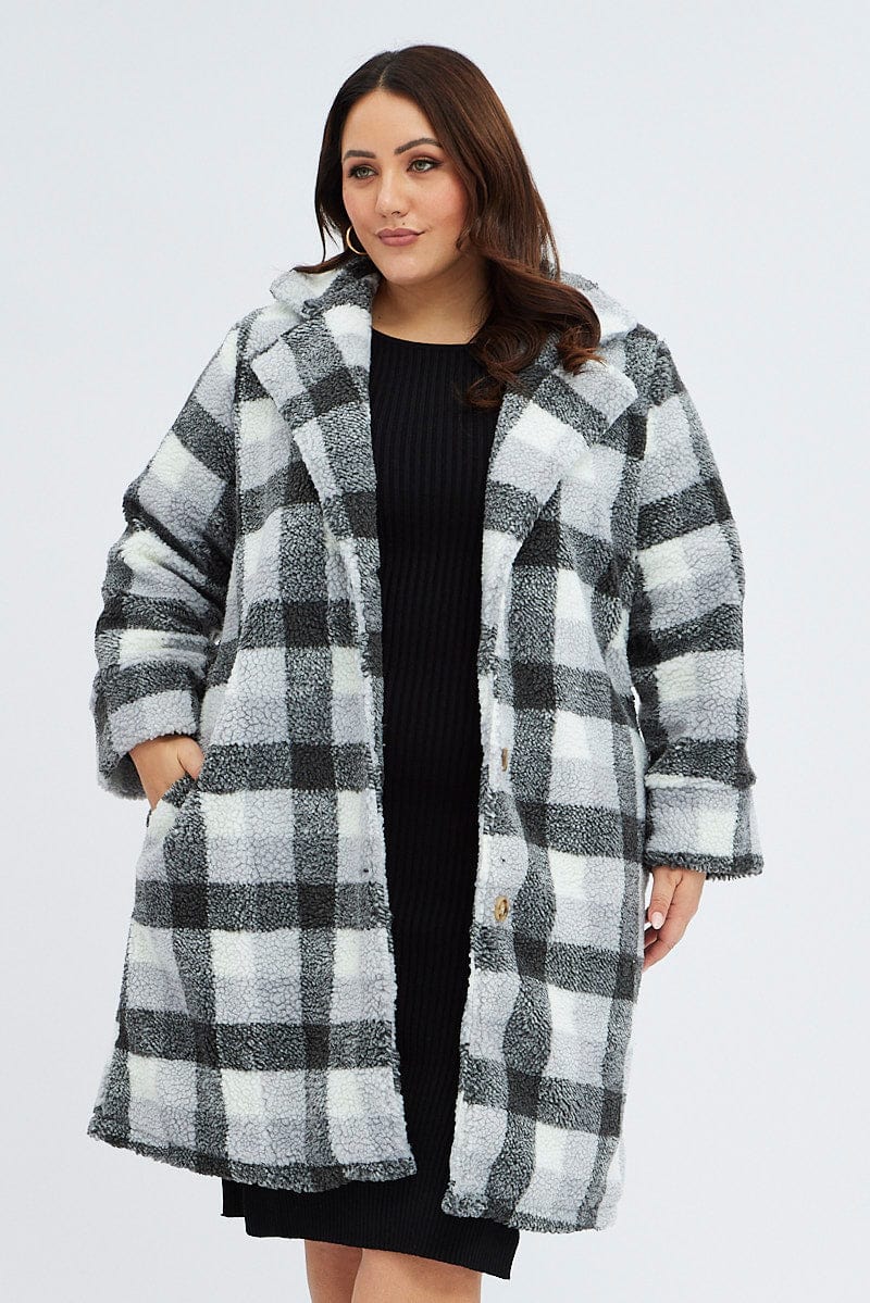 Multi Check Oversized Coat Chunky Plaid Teddy Lined for YouandAll Fashion
