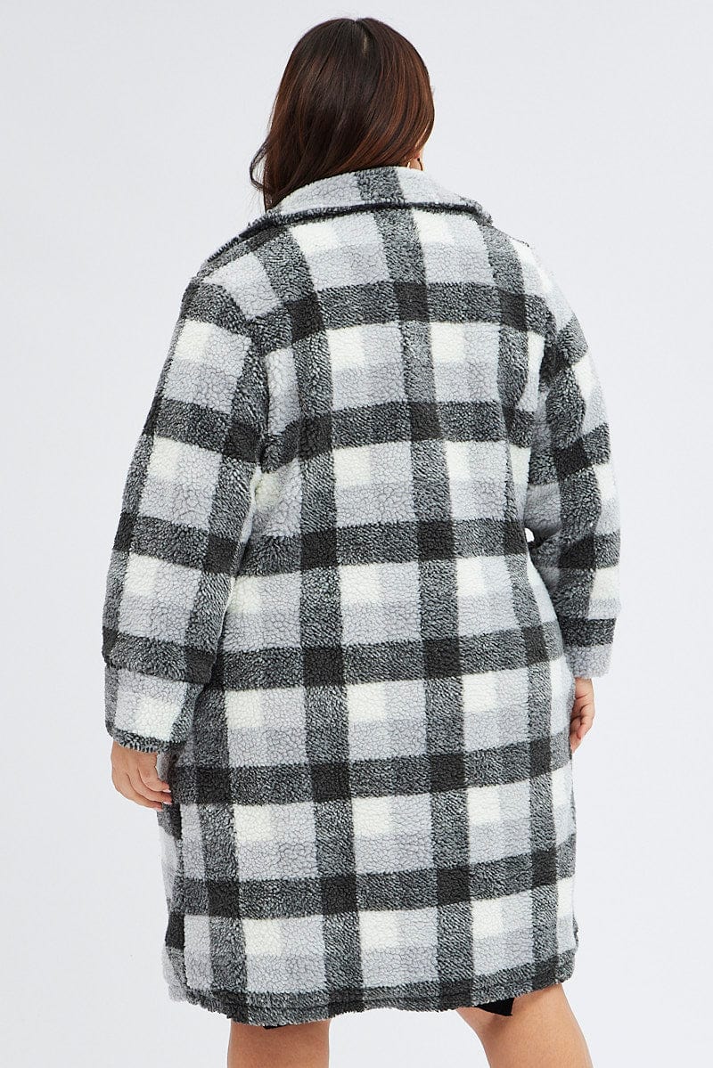 Multi Check Oversized Coat Chunky Plaid Teddy Lined for YouandAll Fashion