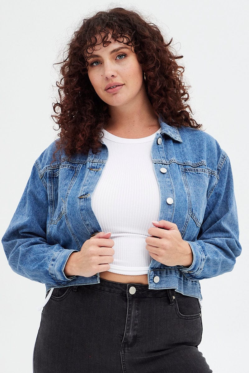 Blue Denim Jacket Lightweight Cropped Mid Wash for YouandAll Fashion