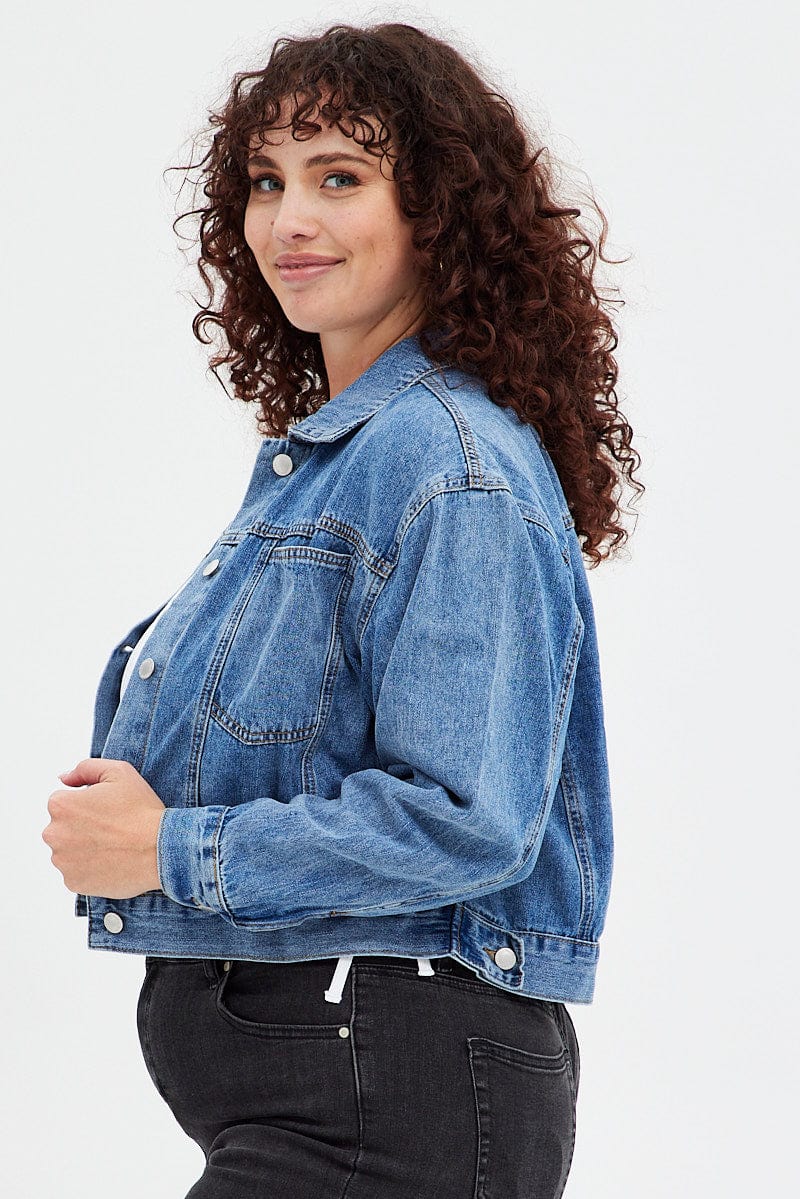 Blue Denim Jacket Lightweight Cropped Mid Wash for YouandAll Fashion
