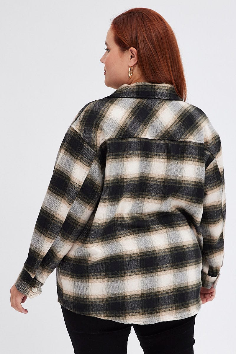 Brown Check Plaid Shacket Country Long Sleeve for YouandAll Fashion