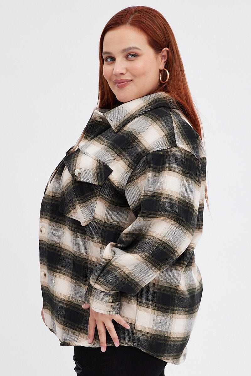 Brown Check Plaid Shacket Country Long Sleeve for YouandAll Fashion