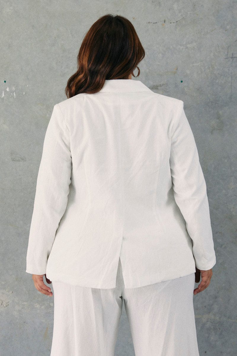 White Fitted Blazer Lined Long Sleeve Collared for YouandAll Fashion