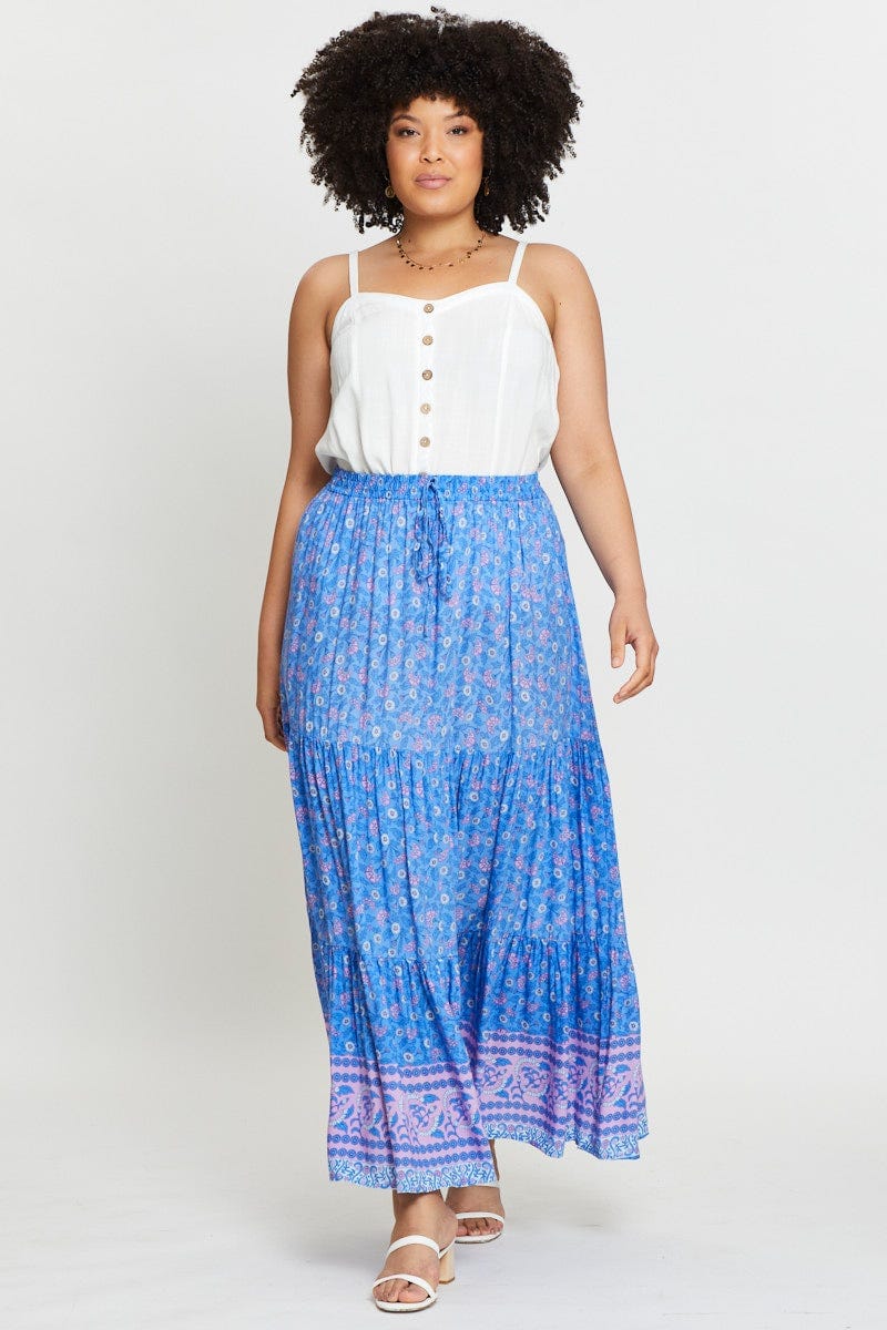Boho Prt Plus Boho Print Tiered Maxi Skirt For Women By You And All