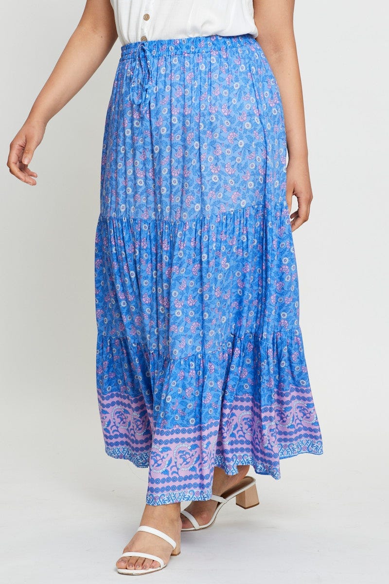 Boho Prt Plus Boho Print Tiered Maxi Skirt For Women By You And All