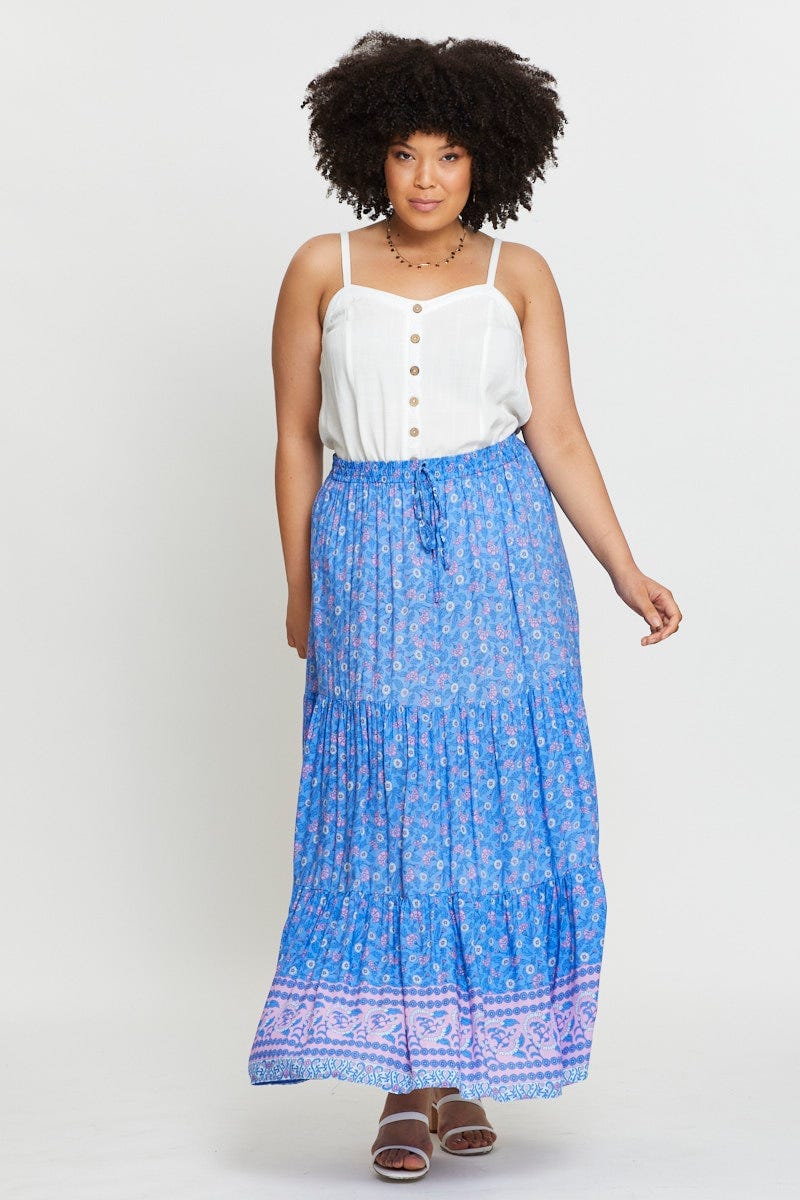 Boho Prt Plus Boho Print Tiered Maxi Skirt For Women By You And All