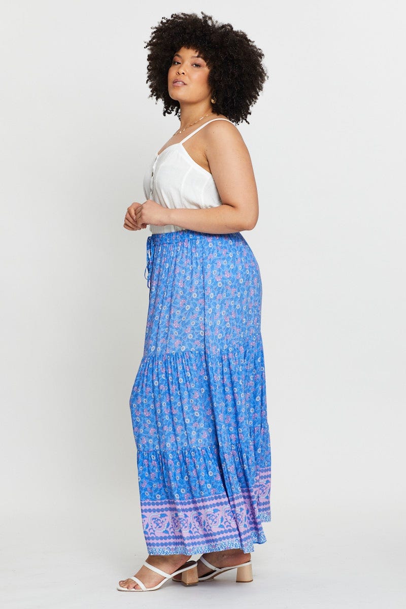 Boho Prt Plus Boho Print Tiered Maxi Skirt For Women By You And All