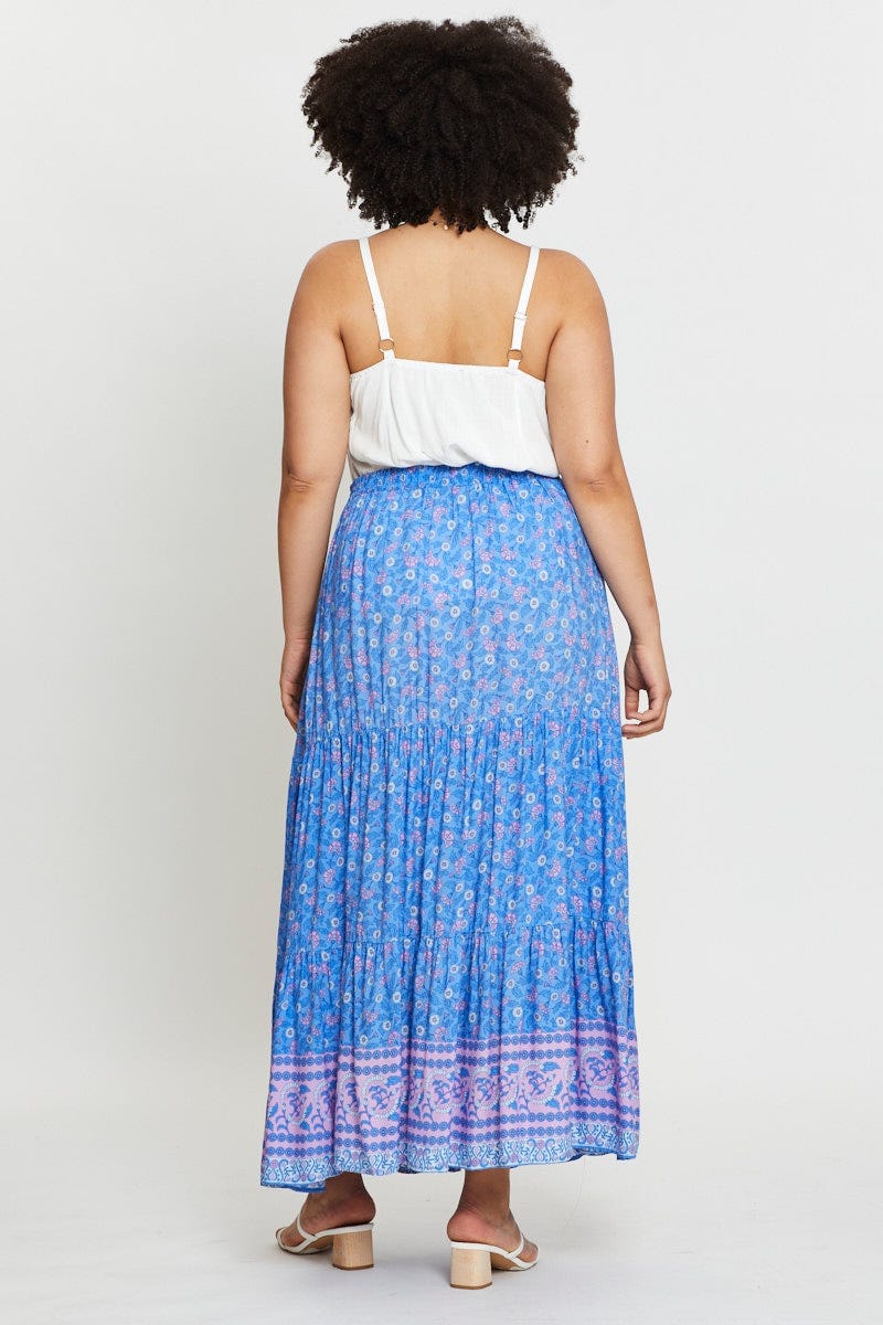 Boho Prt Plus Boho Print Tiered Maxi Skirt For Women By You And All