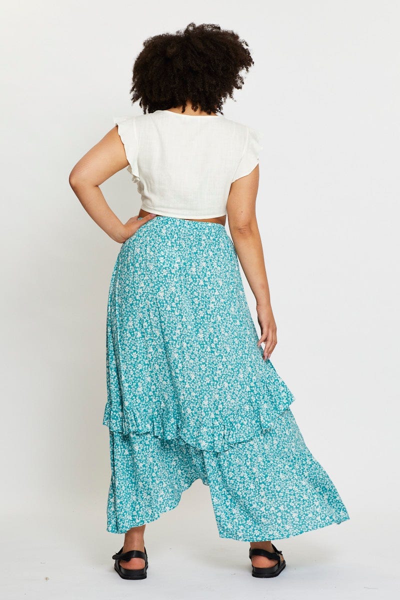 Floral Prt Maxi Skirt Ruffle Hem For Women By You And All
