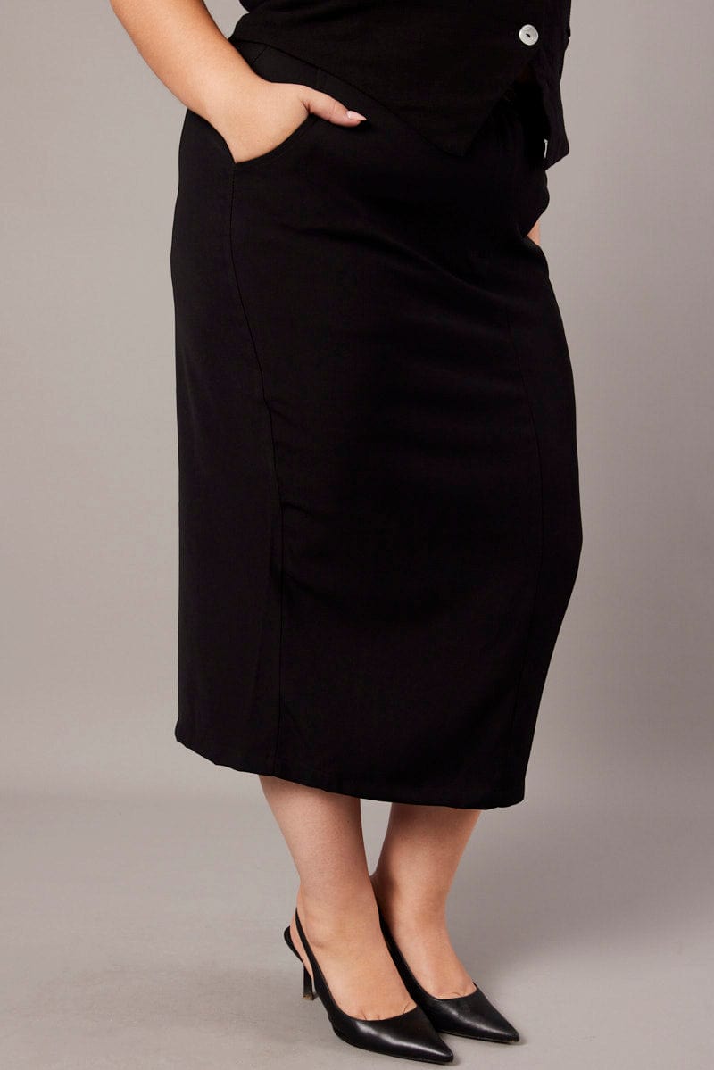 Black Tailored Midi Pencil Skirt for YouandAll Fashion