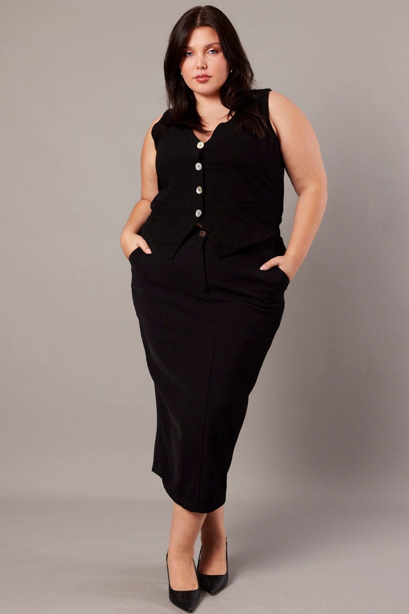 Plus size black 2025 midi pencil skirt