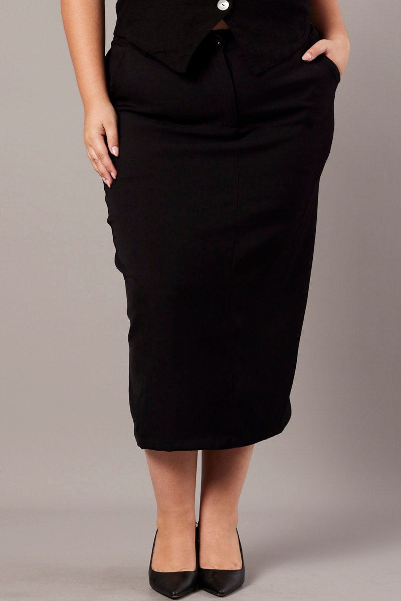 Black Tailored Midi Pencil Skirt for YouandAll Fashion