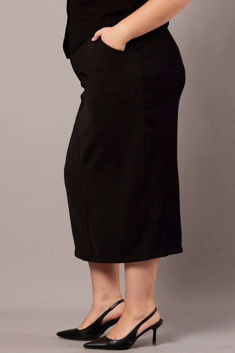 Black Tailored Midi Pencil Skirt for YouandAll Fashion