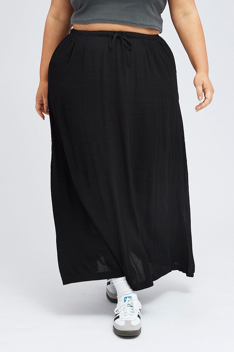 Black Maxi Skirt Long Side Tab Adjustable for YouandAll Fashion