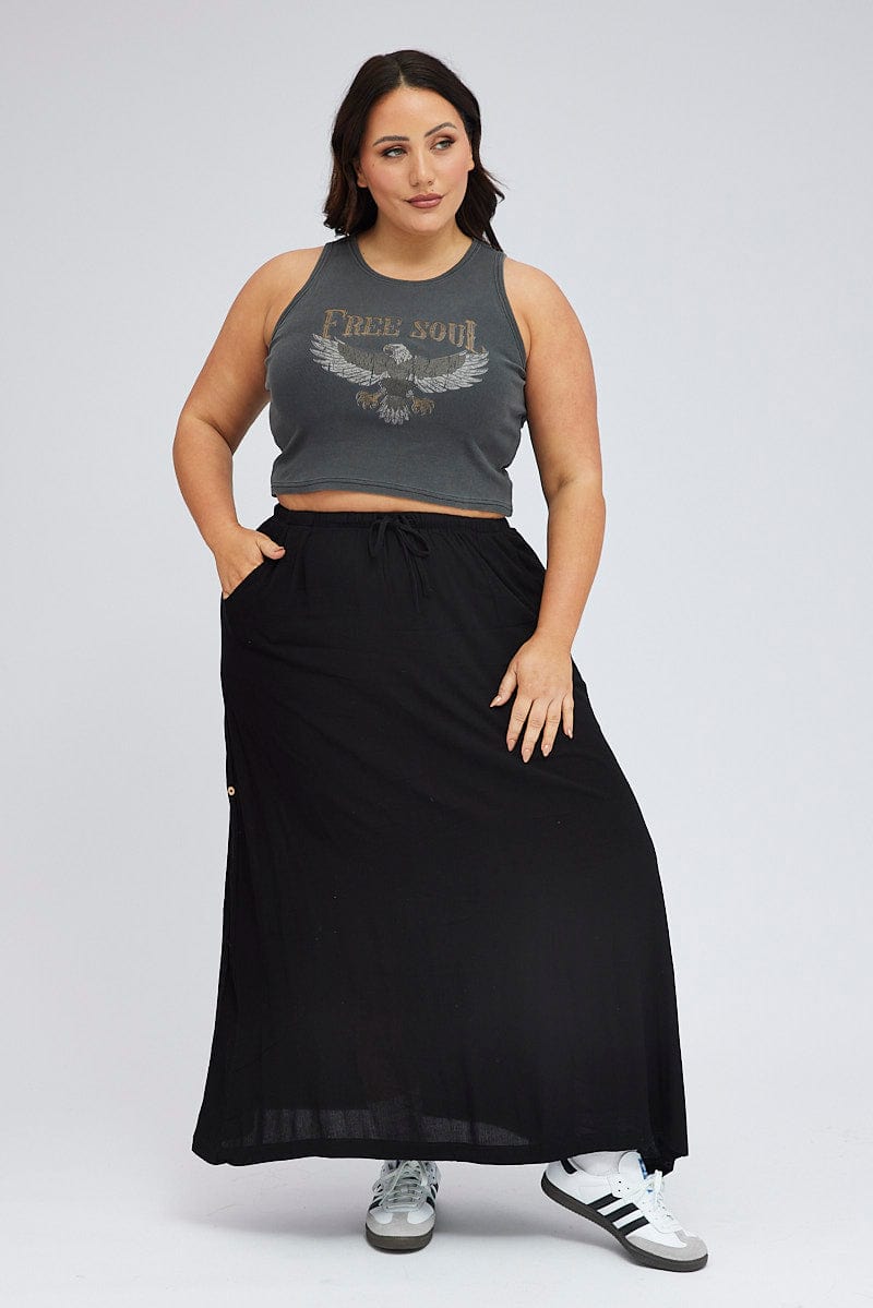 Black Maxi Skirt Long Side Tab Adjustable for YouandAll Fashion