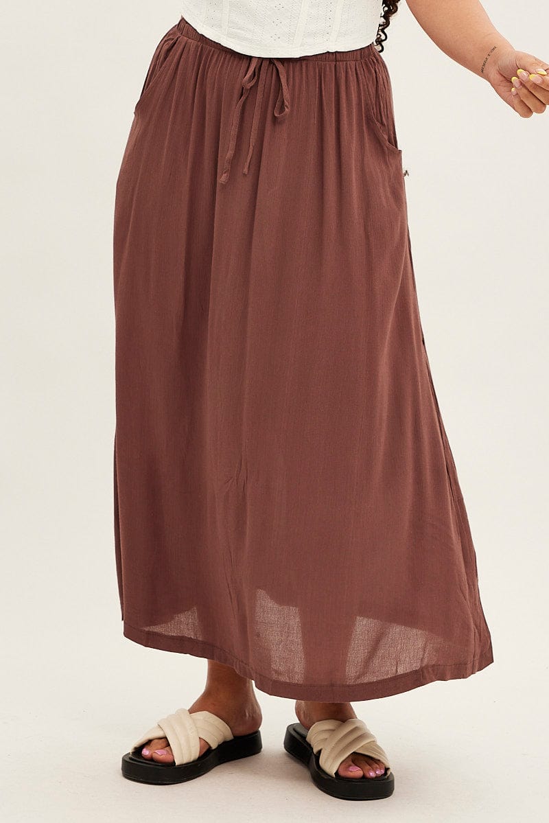 Brown Maxi Skirt Long Side Tab Adjustable for YouandAll Fashion