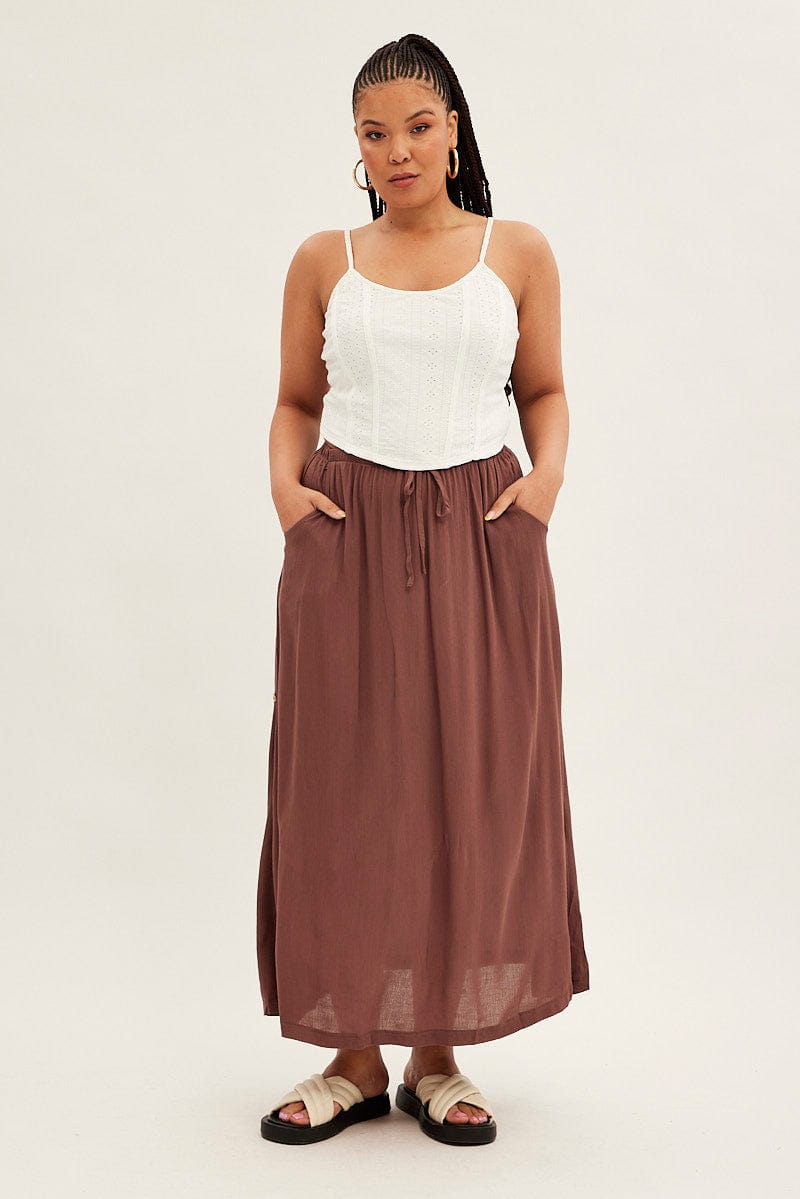 Brown Maxi Skirt Long Side Tab Adjustable for YouandAll Fashion