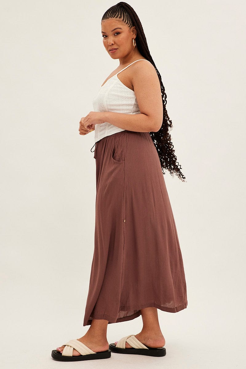 Brown Maxi Skirt Long Side Tab Adjustable for YouandAll Fashion