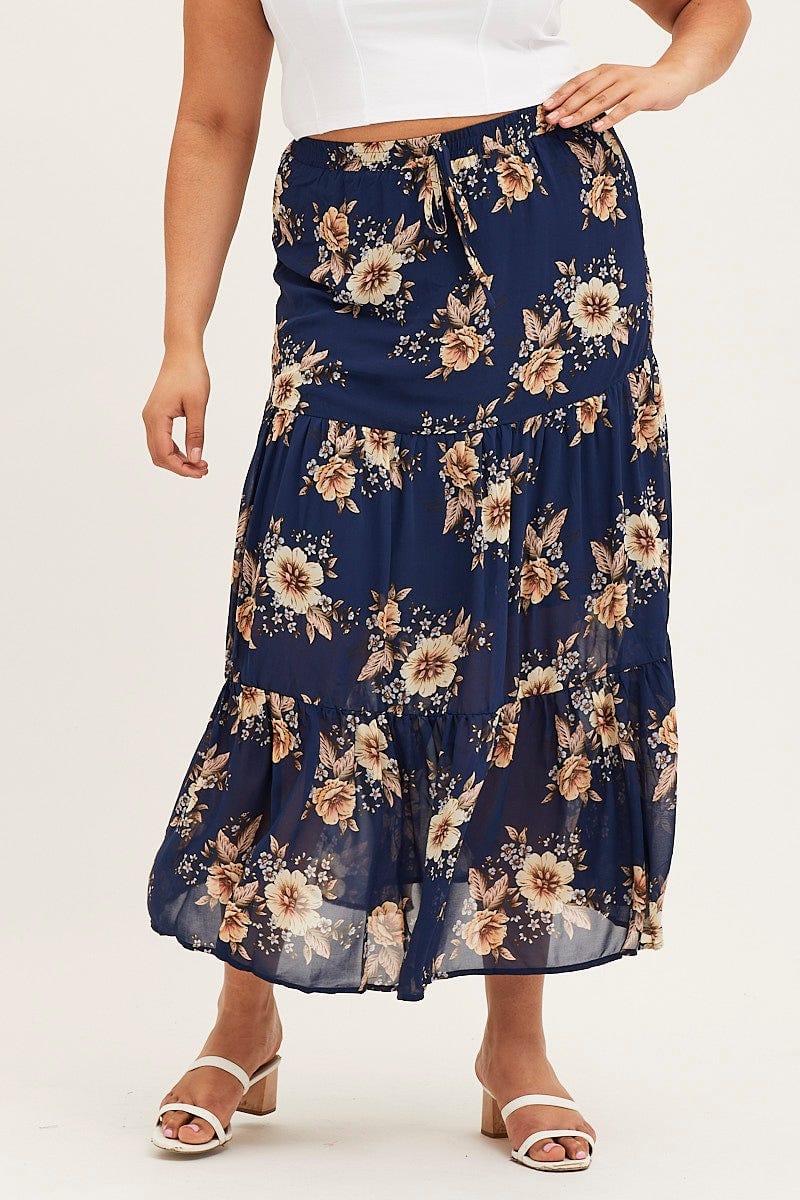 Floral Prt Floral Print Tiered Maxi Full Skirt For Women By You And All