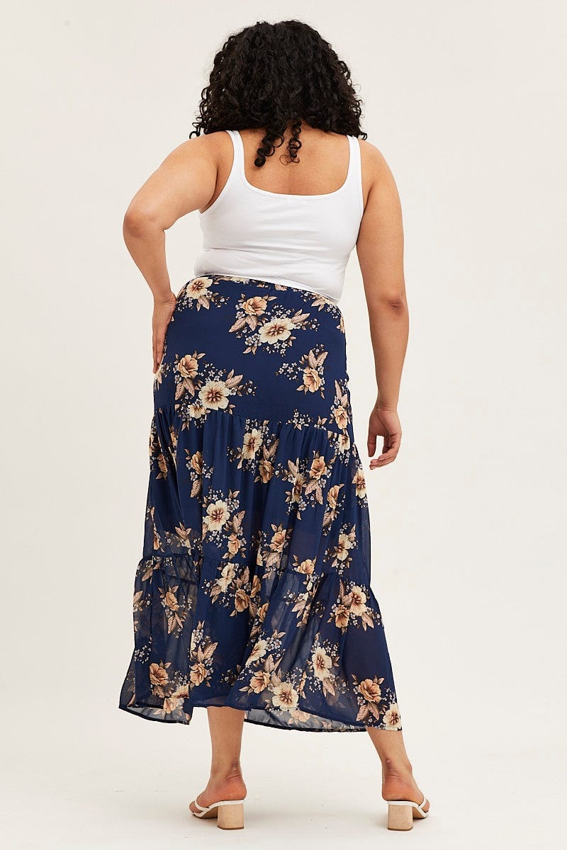 Floral Prt Floral Print Tiered Maxi Full Skirt For Women By You And All