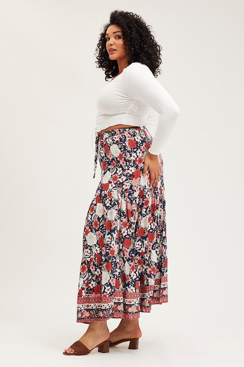 Boho Prt Boho Print Tiered Maxi Skirt For Women By You And All