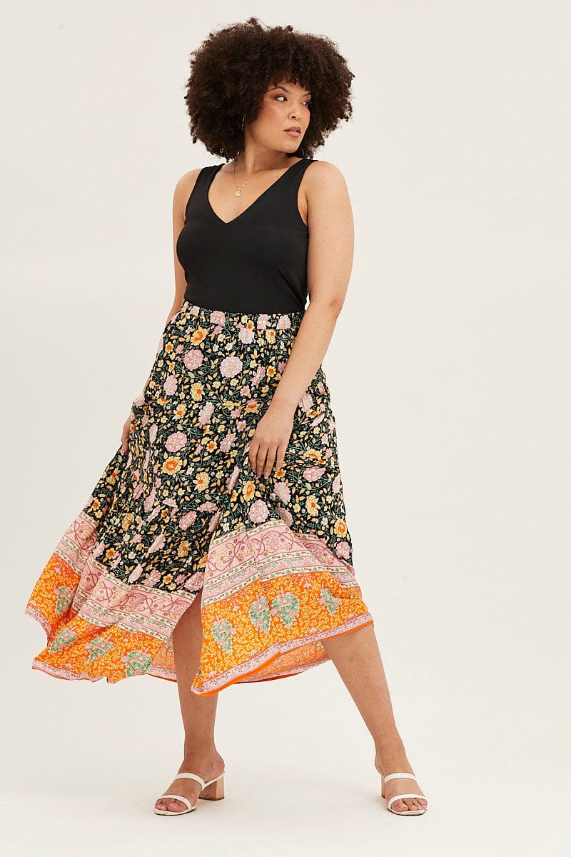 Boho Print Elastic Waist Maxi Skirt for Women by You + All