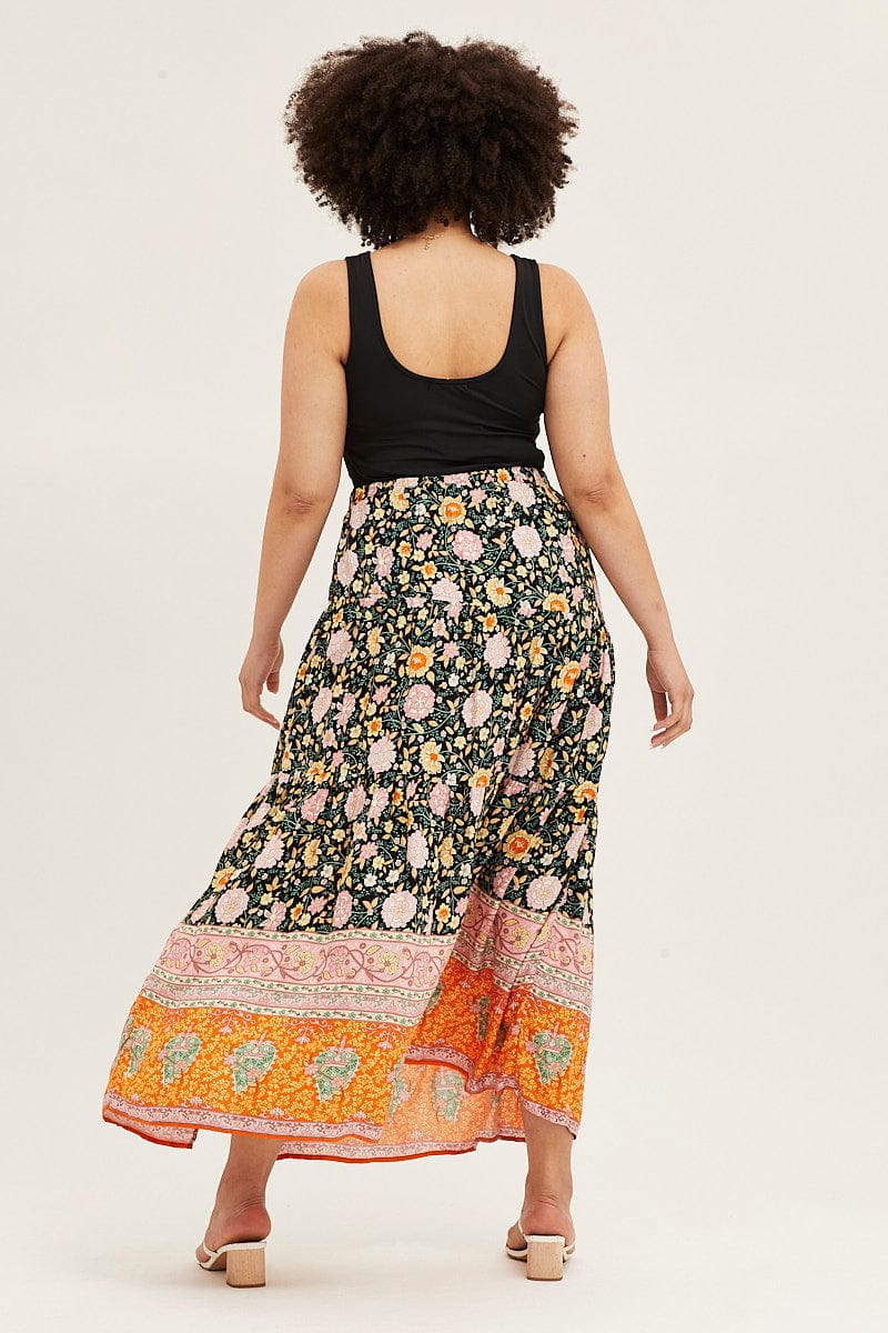 Boho Print Elastic Waist Maxi Skirt for Women by You + All