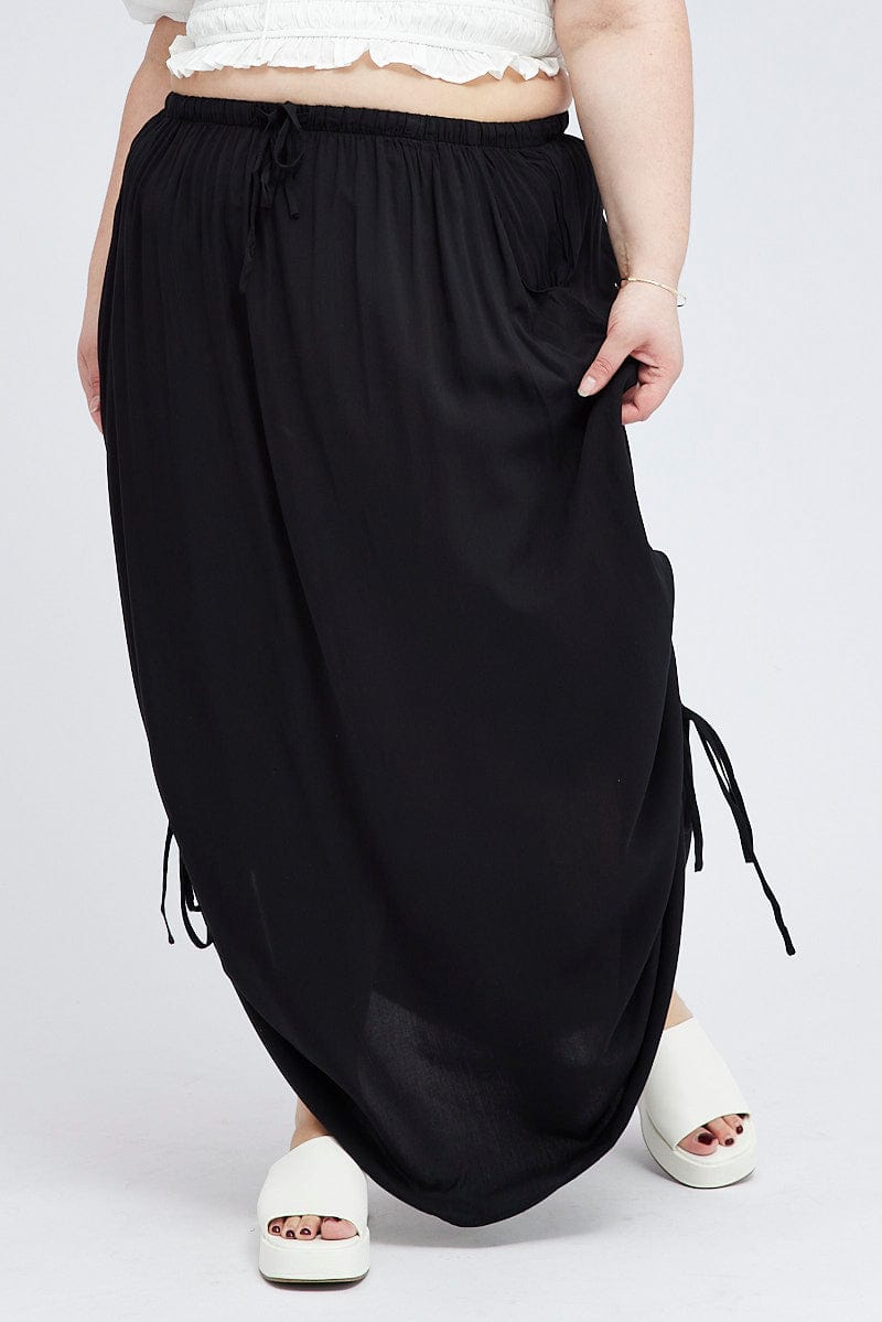 Black Maxi Skirt Drawstring Side for YouandAll Fashion