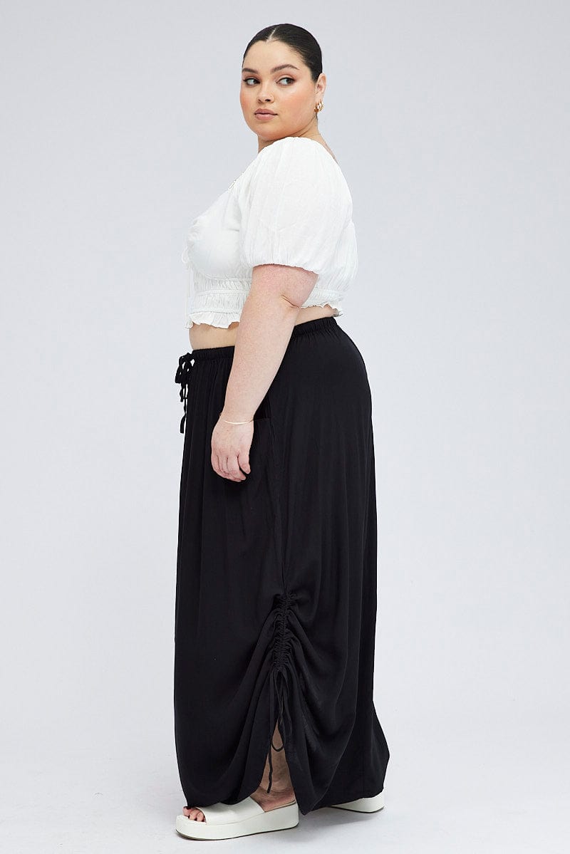 Black Maxi Skirt Drawstring Side for YouandAll Fashion