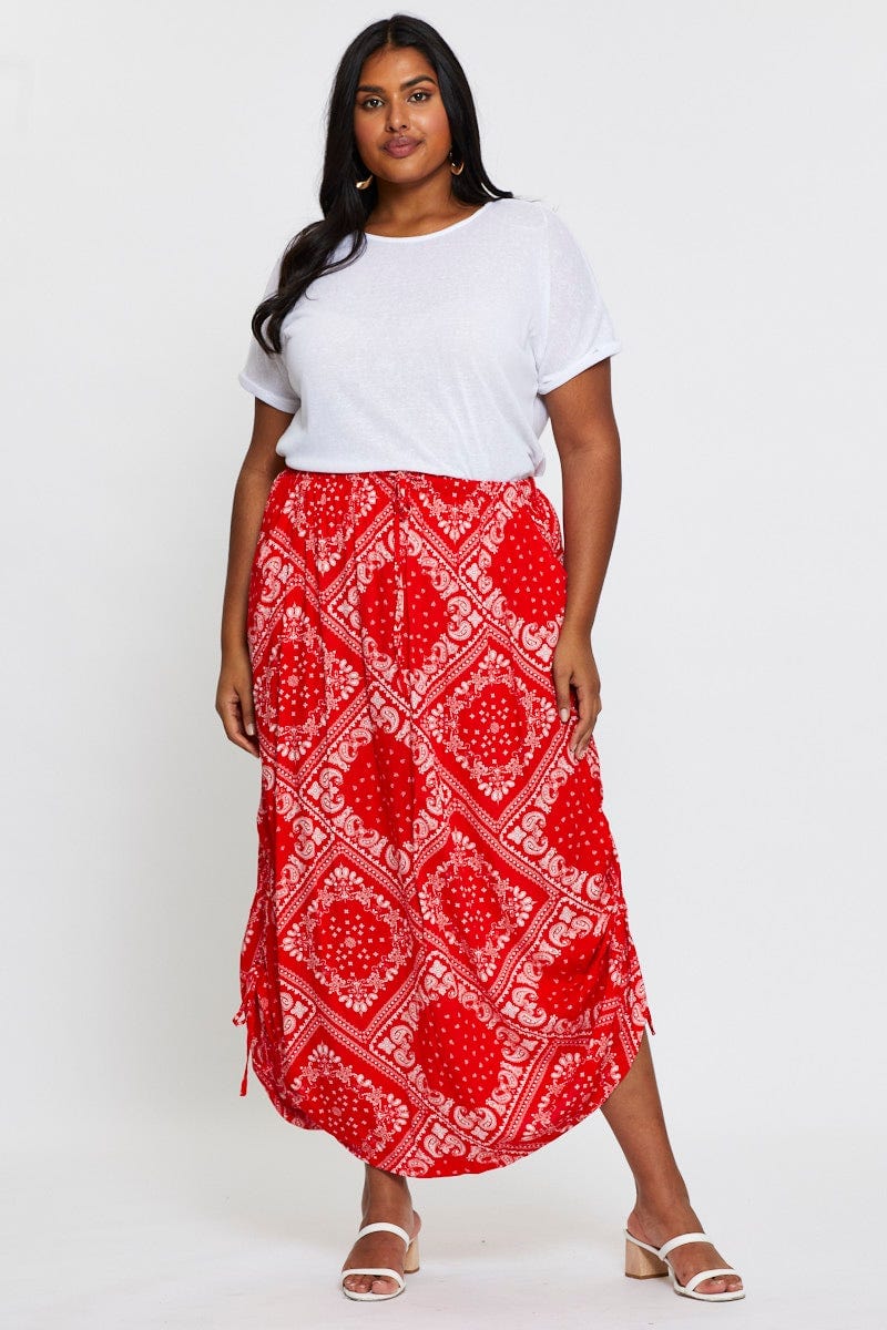Boho Prt Maxi Rushed Skirt Waist Tie For Women By You And All