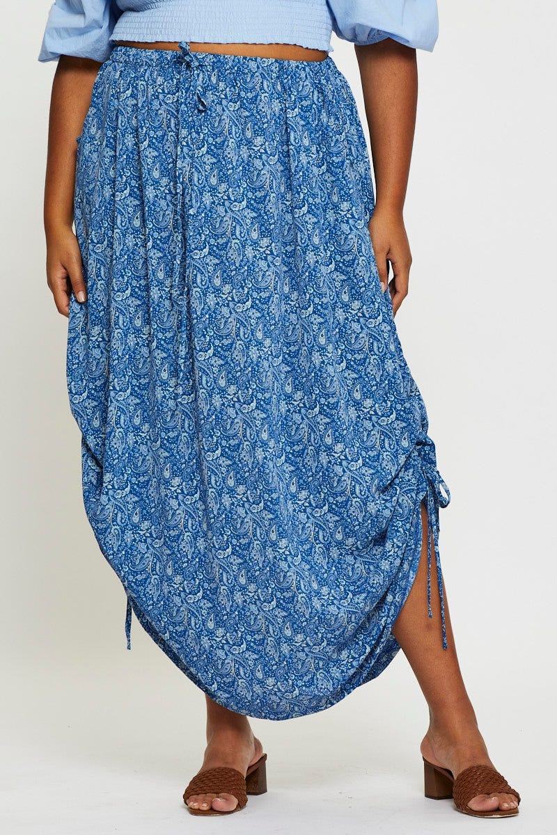 Boho Prt Maxi Rushed Skirt Waist Tie For Women By You And All