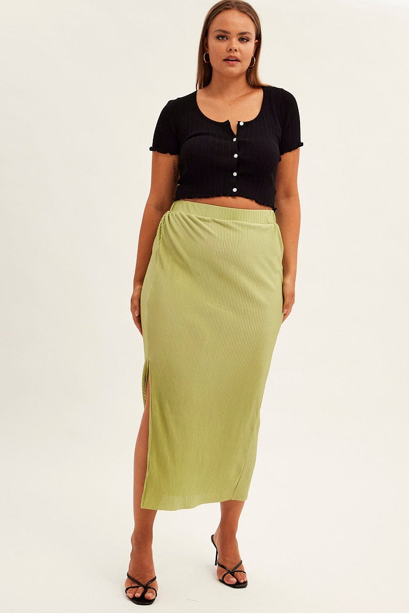 Green Midi Skirt Midi Split for YouandAll Fashion