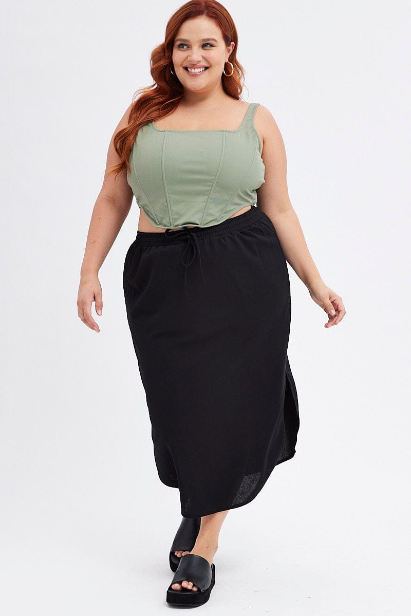 Black Maxi Skirt Elastic Waist Curve Hem for YouandAll Fashion