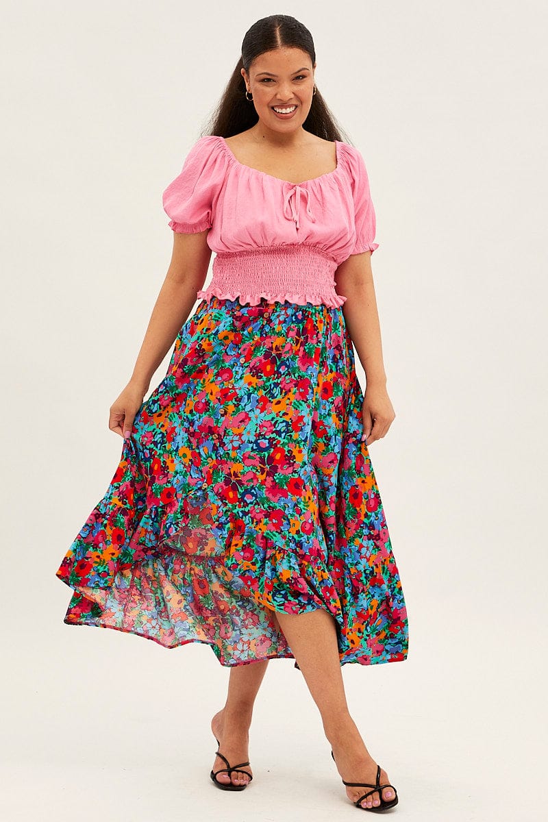 Multi Floral Print Maxi Skirt for YouandAll Fashion