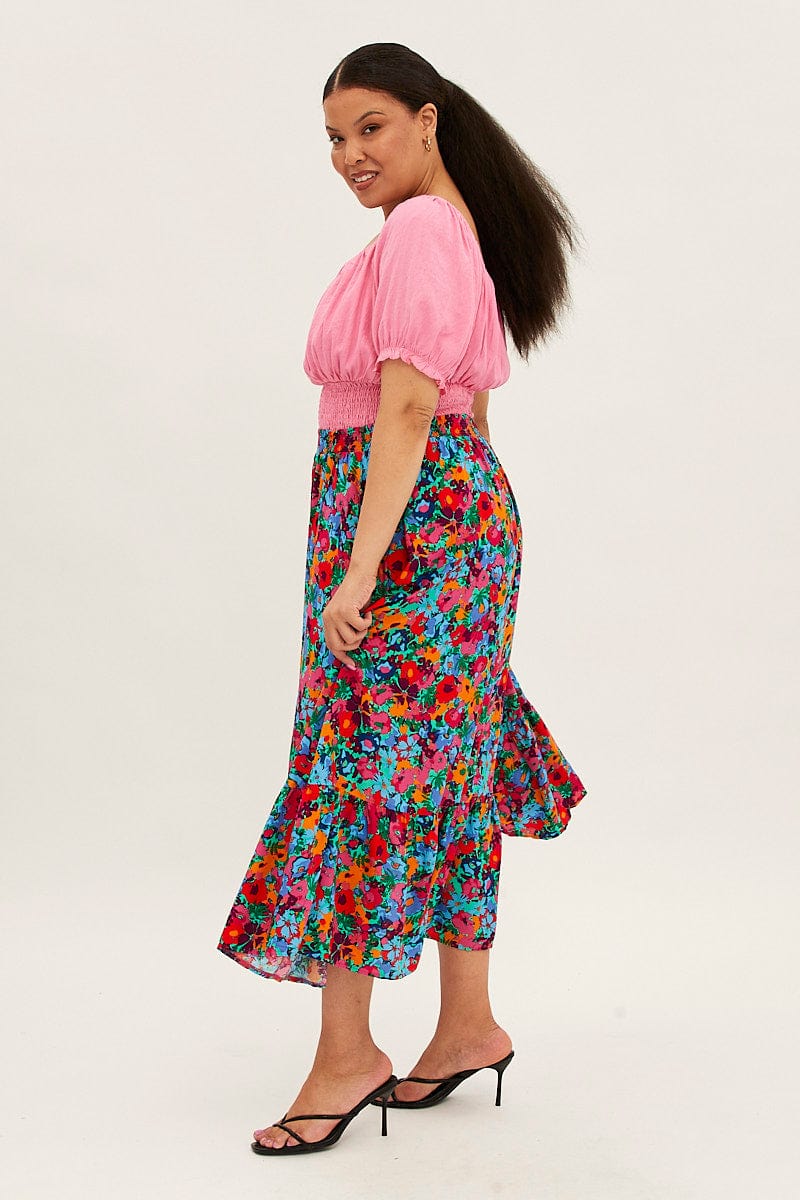 Multi Floral Print Maxi Skirt for YouandAll Fashion