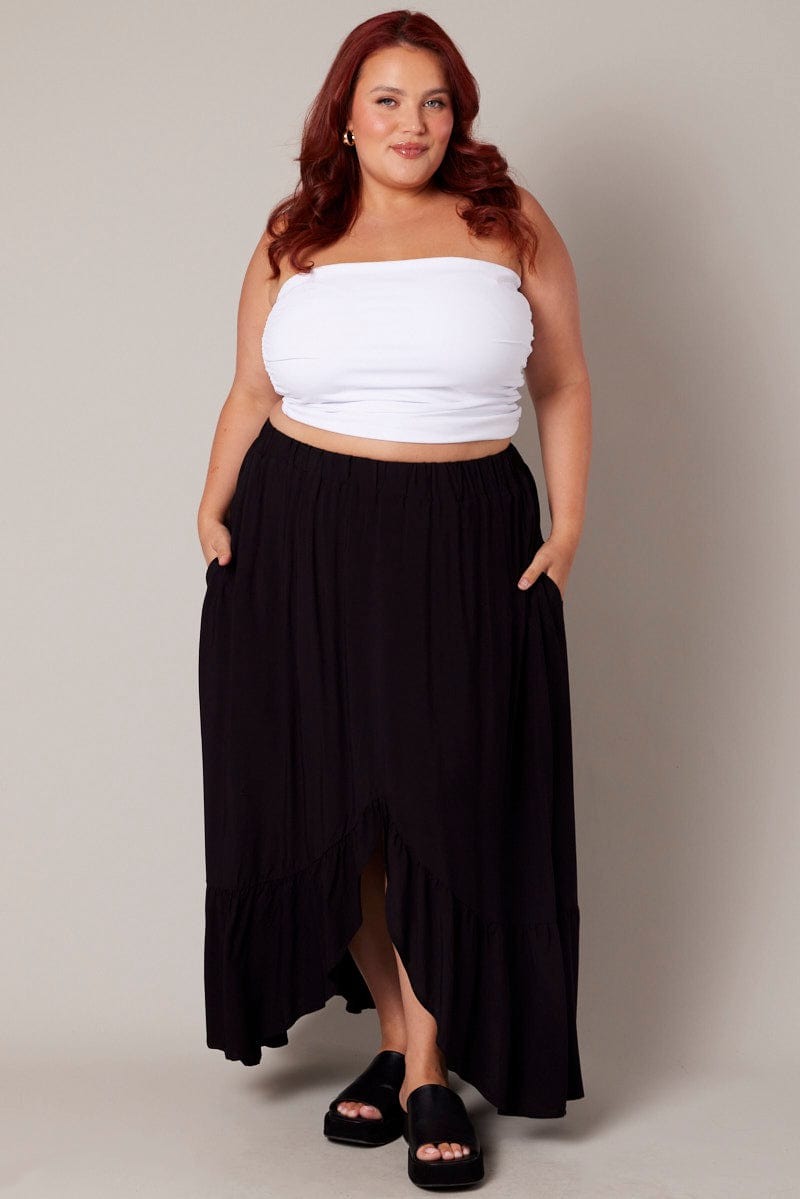 Black Frill Maxi Skirt With Pockets for YouandAll Fashion